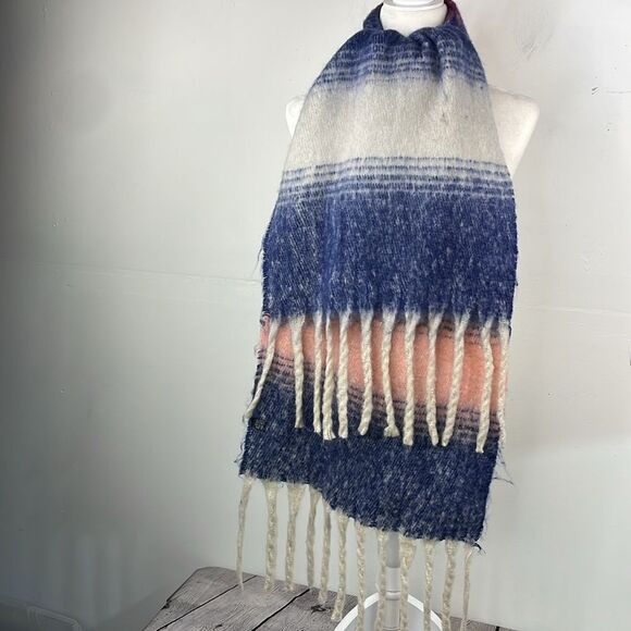 Chunky Colorblock Multicolor with Fringe Warm Soft Scarf - Picture 1 of 7